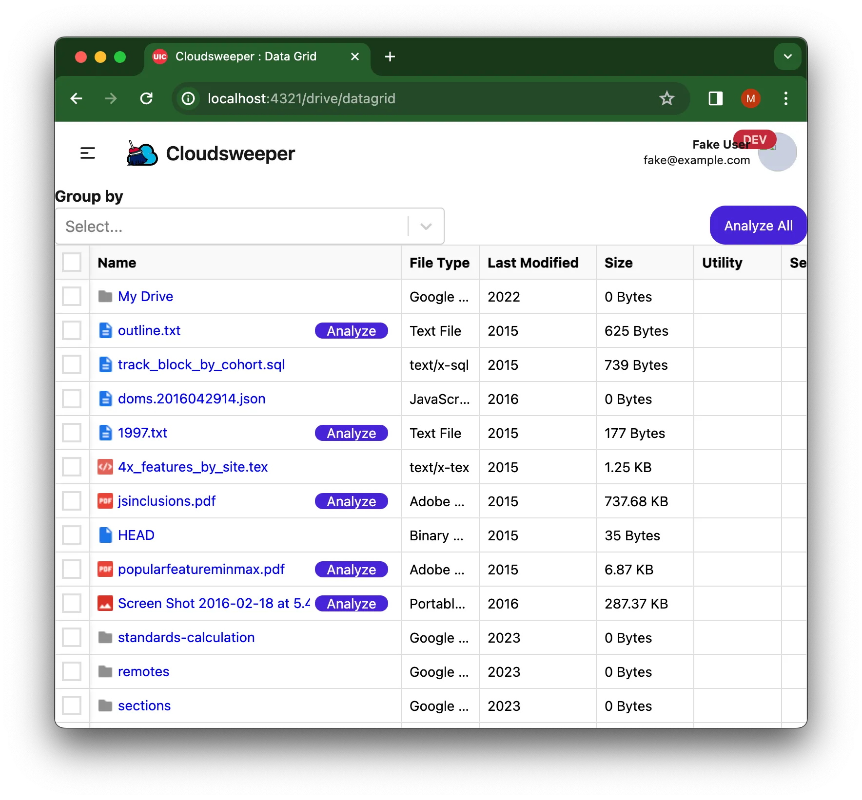 an example of the data grid user interface